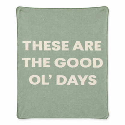 These Are the Good Ol’ Days recycled cotton blanket in Sky Green, full front studio view on white.