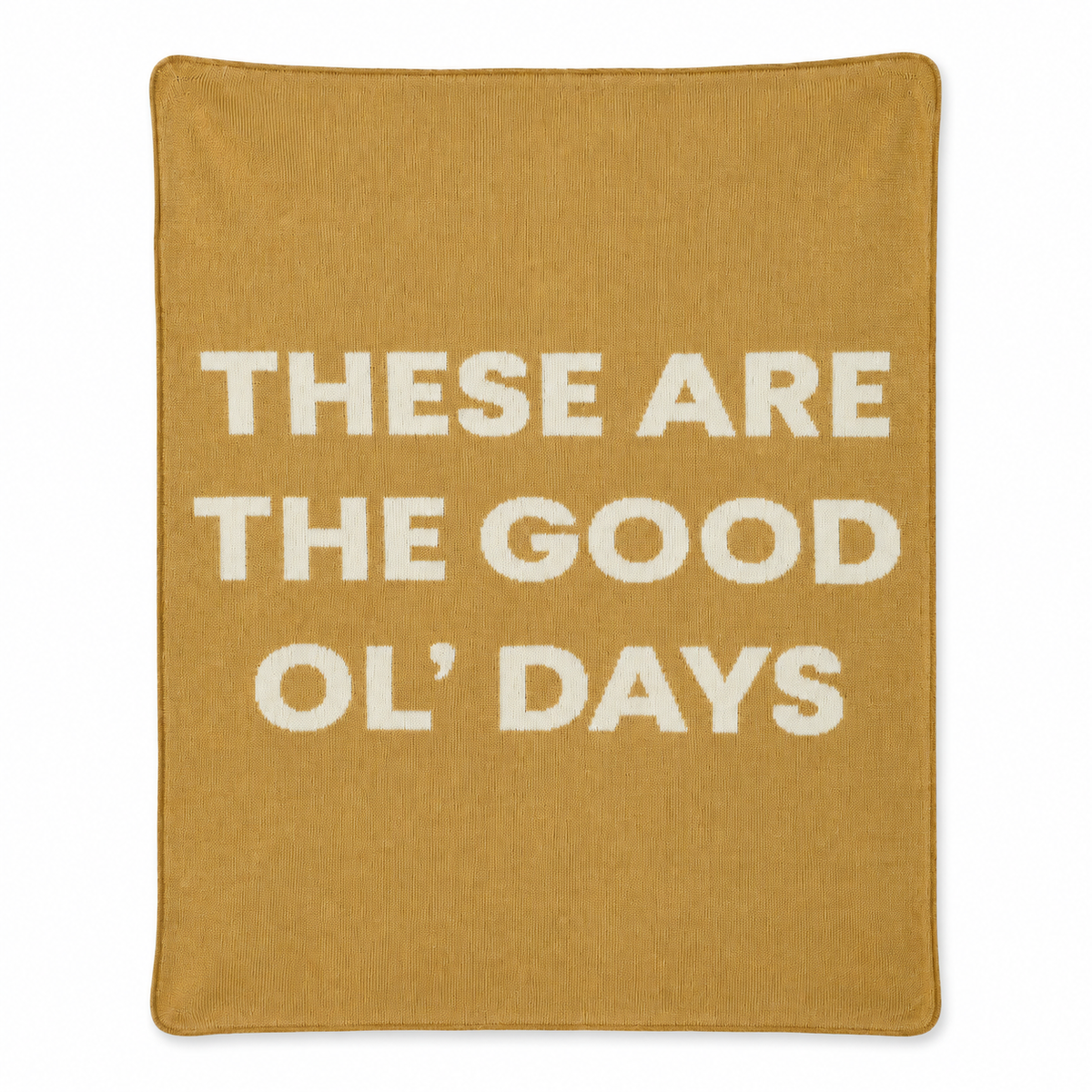 These Are the Good Ol’ Days recycled cotton blanket in Straw, full front studio view on white.