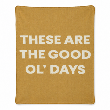 These Are the Good Ol’ Days recycled cotton blanket in Straw, full front studio view on white.