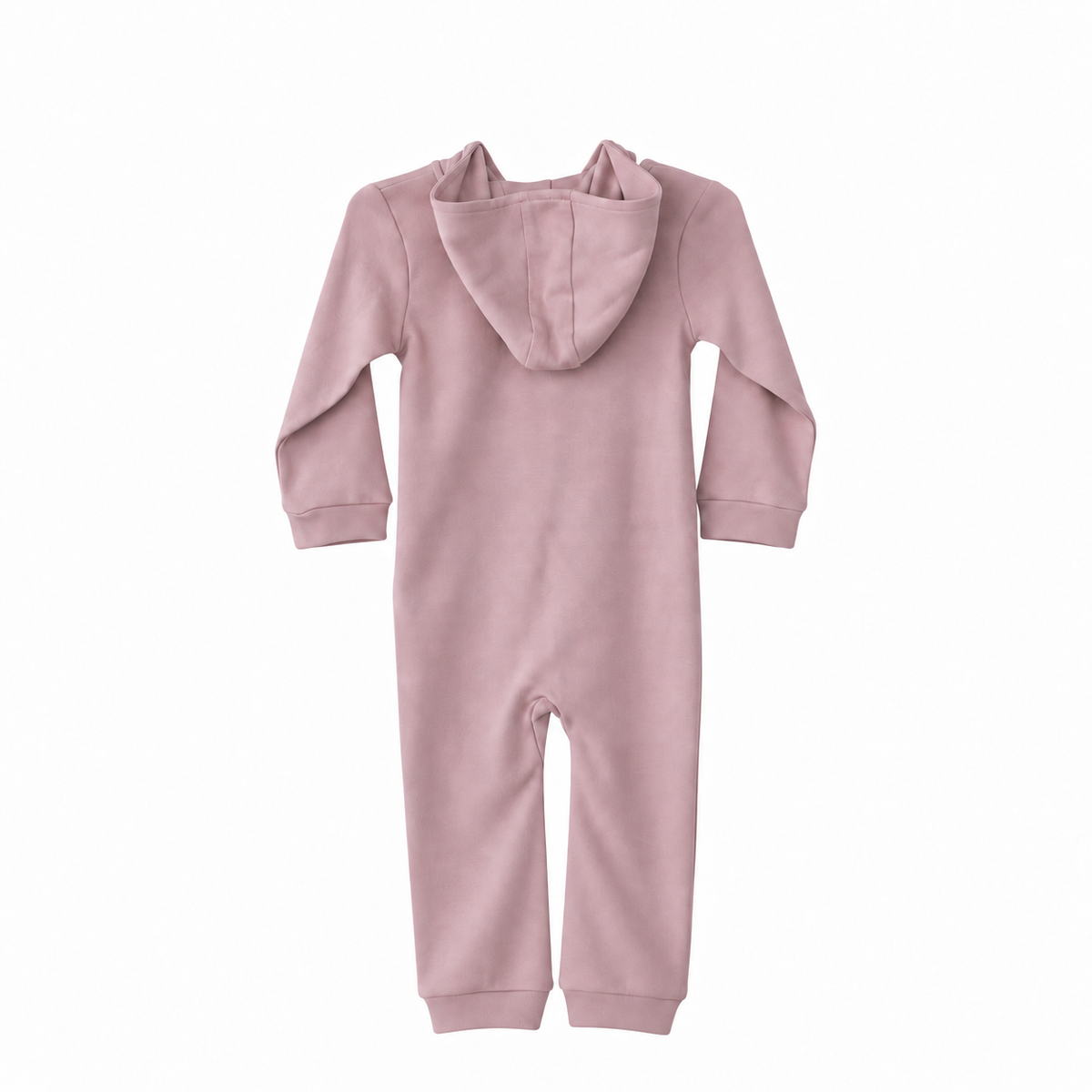 Mauve organic hoodie zip coverall, full back view