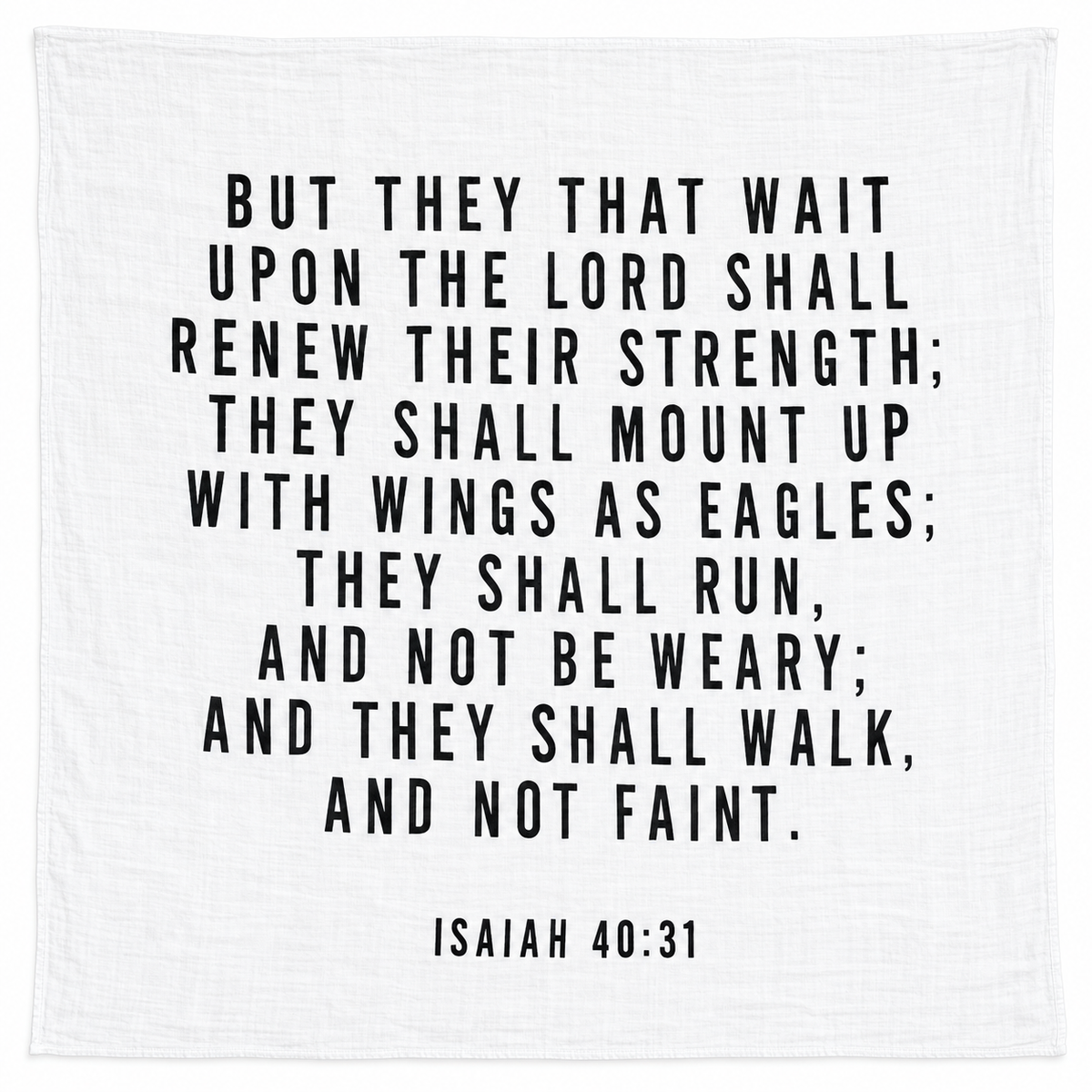 Isaiah 40:31 Scripture Swaddle + Wall Art shown fully open and flat on a white background.