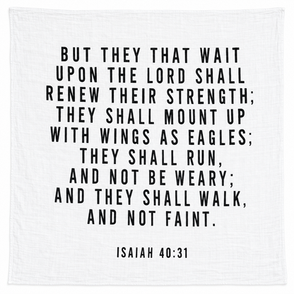 Isaiah 40:31 Scripture Swaddle + Wall Art shown fully open and flat on a white background.