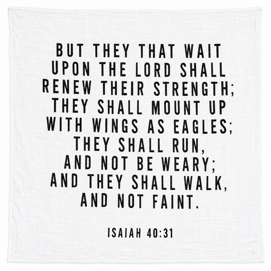 Isaiah 40:31 Scripture Swaddle + Wall Art shown fully open and flat on a white background.