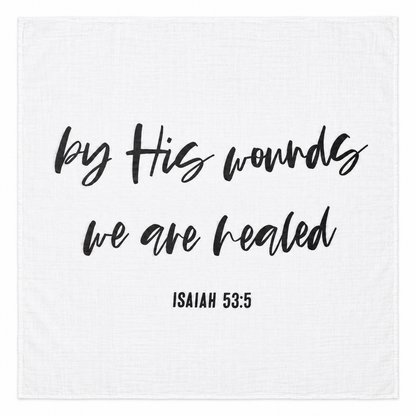 Isaiah 53:5 Scripture Swaddle + Wall Art shown fully open and flat on a white background.