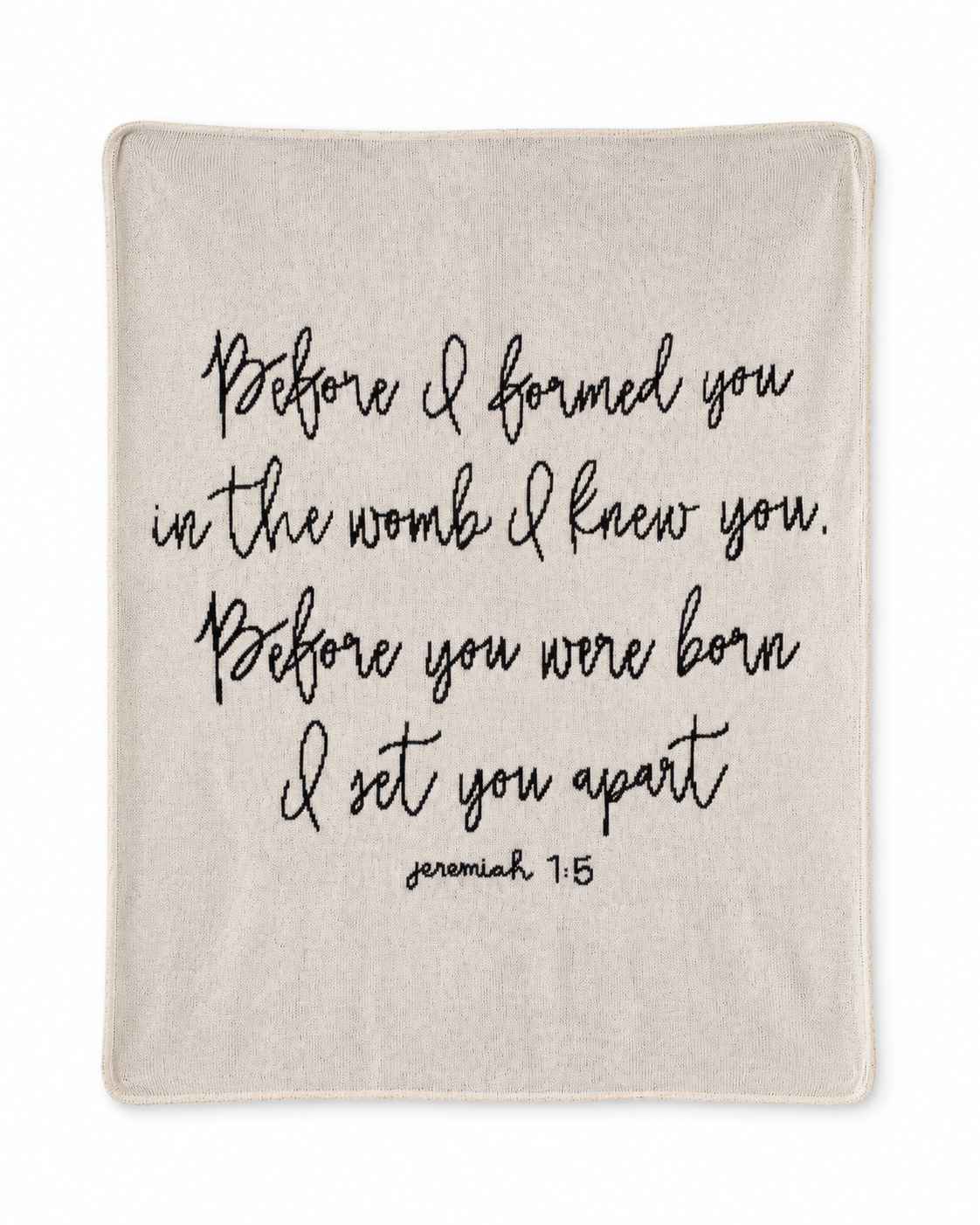 Jeremiah 1:5 Recycled Cotton Throw Blanket | Classic Design — full blanket design on white