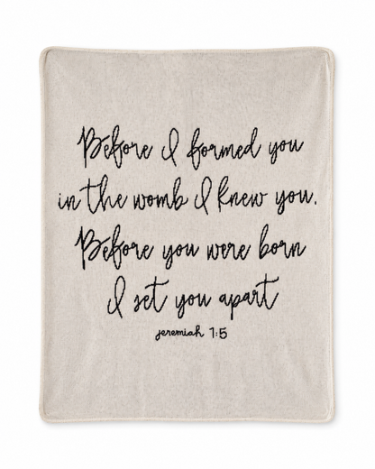 Jeremiah 1:5 Recycled Cotton Throw Blanket | Classic Design — full blanket design on white