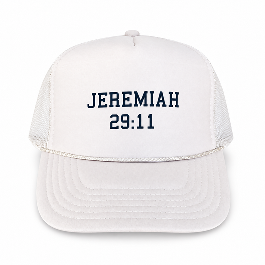 Jeremiah 29:11 Scripture Trucker Hat — product on white background
