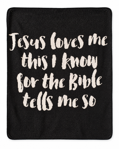Jesus Loves Me Recycled Cotton Throw Blanket | Classic Design — full blanket design on white