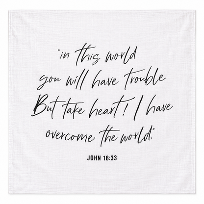 John 16:33 Scripture Swaddle + Wall Art shown fully open and flat on a white background.