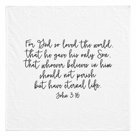 John 3:16 Scripture Swaddle + Wall Art shown fully open and flat on a white background.