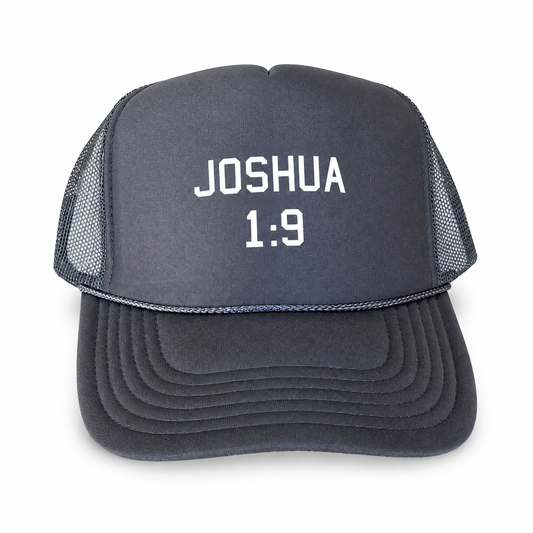 Joshua 1:9 Scripture Trucker Hat — product on white background