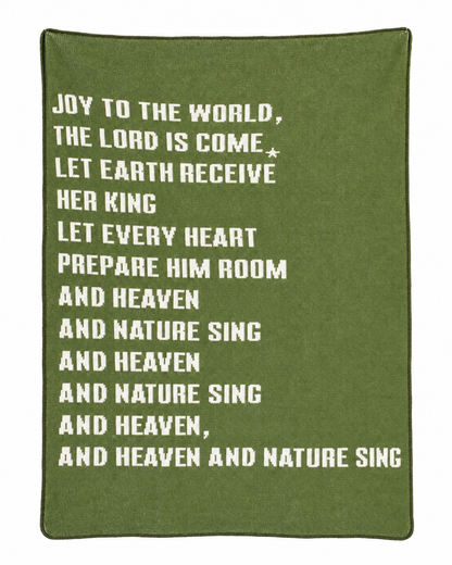 Joy to the World Recycled Cotton Throw Blanket — full blanket design on white