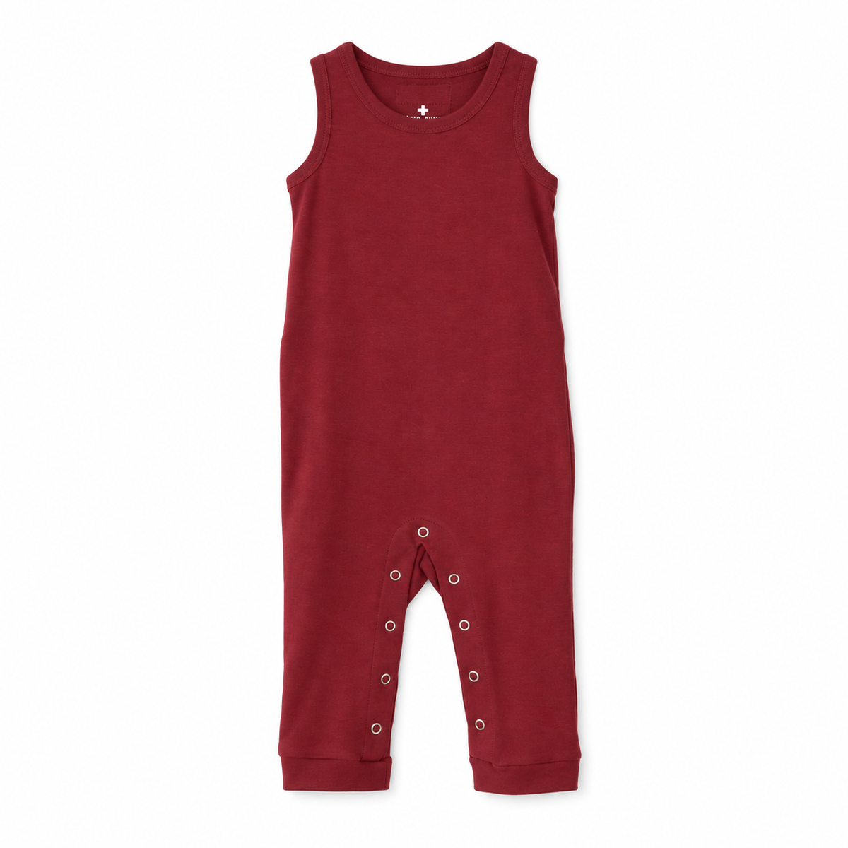 Modern Burlap organic tank Explorer Back jumpsuit, Maroon, full front studio view
