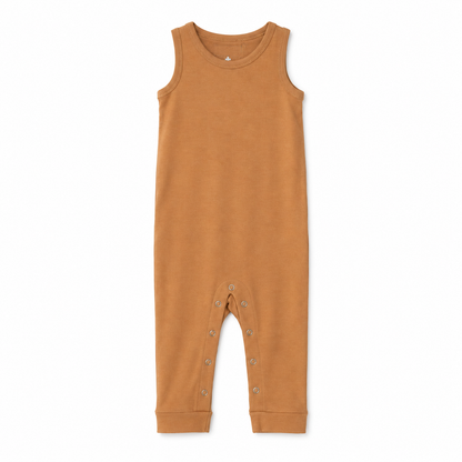 Modern Burlap organic tank Explorer Back jumpsuit, Ginger, full front studio view