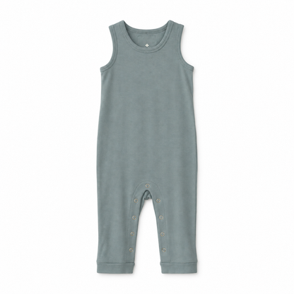 Modern Burlap organic tank Explorer Back jumpsuit, Tradewinds, full front studio view