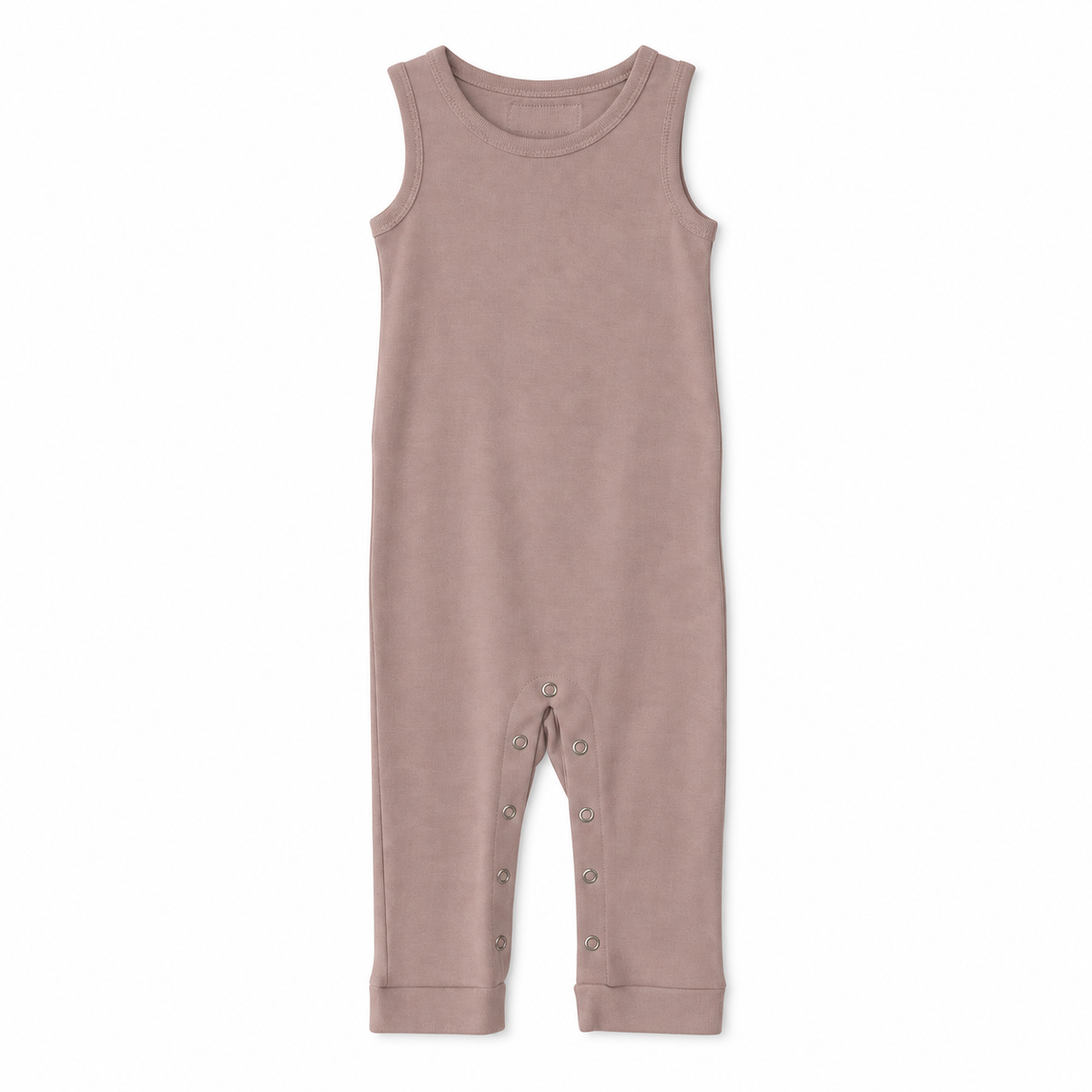 Modern Burlap organic tank Explorer Back jumpsuit, Mauve, full front studio view