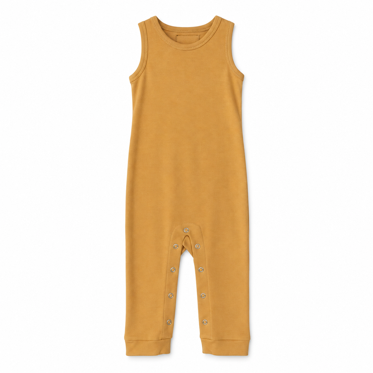 Modern Burlap organic tank Explorer Back jumpsuit, Honey, full front studio view