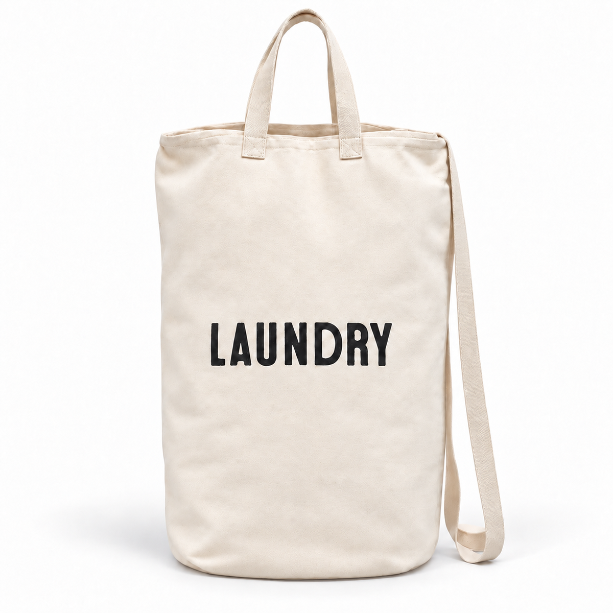 LAUNDRY cotton canvas storage and gift bag with shoulder strap on white