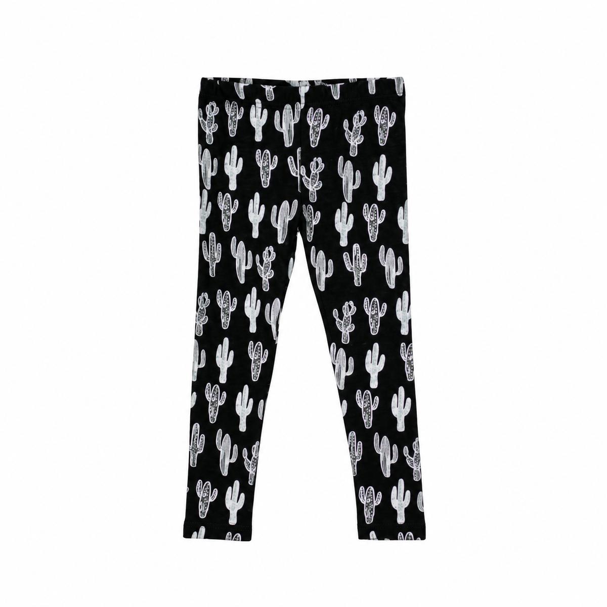 Modern Burlap cactus organic leggings, complete product view on white without a hanger.
