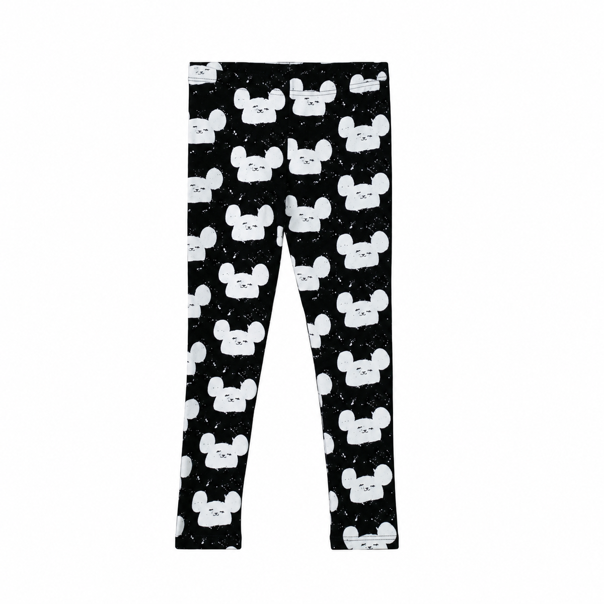 Modern Burlap modern mouse organic leggings, complete product view on white without a hanger.