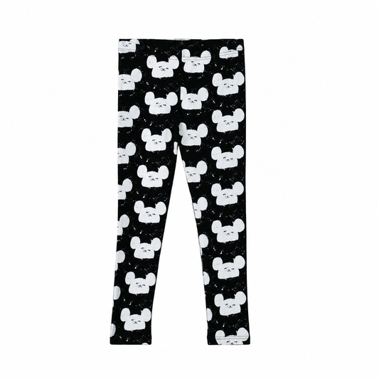 Modern Burlap modern mouse organic leggings, complete product view on white without a hanger.
