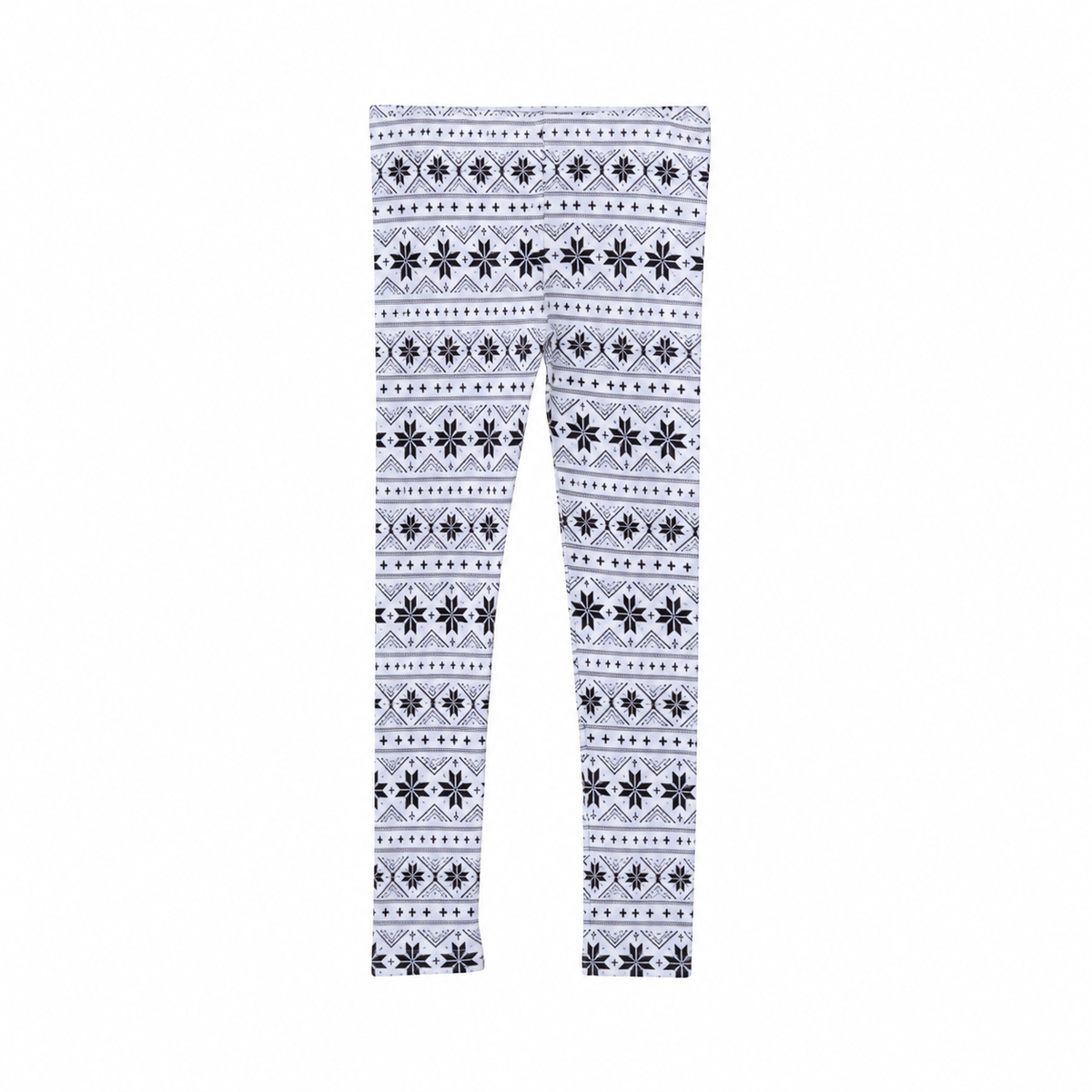 Modern Burlap nordic winter organic leggings, complete product view on white without a hanger.