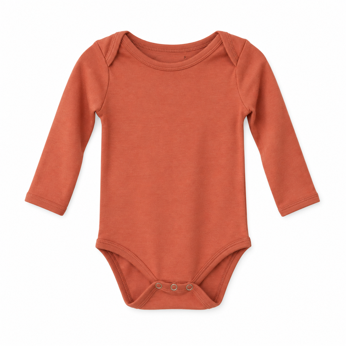 Aragon organic long sleeve baby bodysuit, full front studio view.