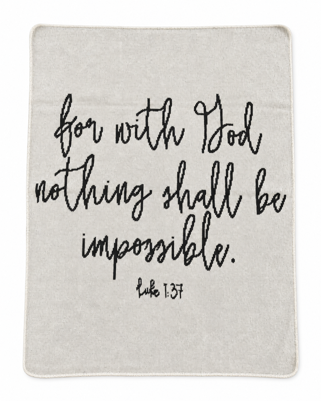 Luke 1:37 Recycled Cotton Throw Blanket — full blanket design on white