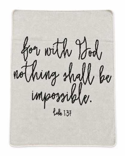 Luke 1:37 Recycled Cotton Throw Blanket — full blanket design on white