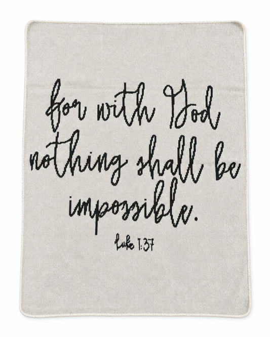 Luke 1:37 Recycled Cotton Throw Blanket — full blanket design on white