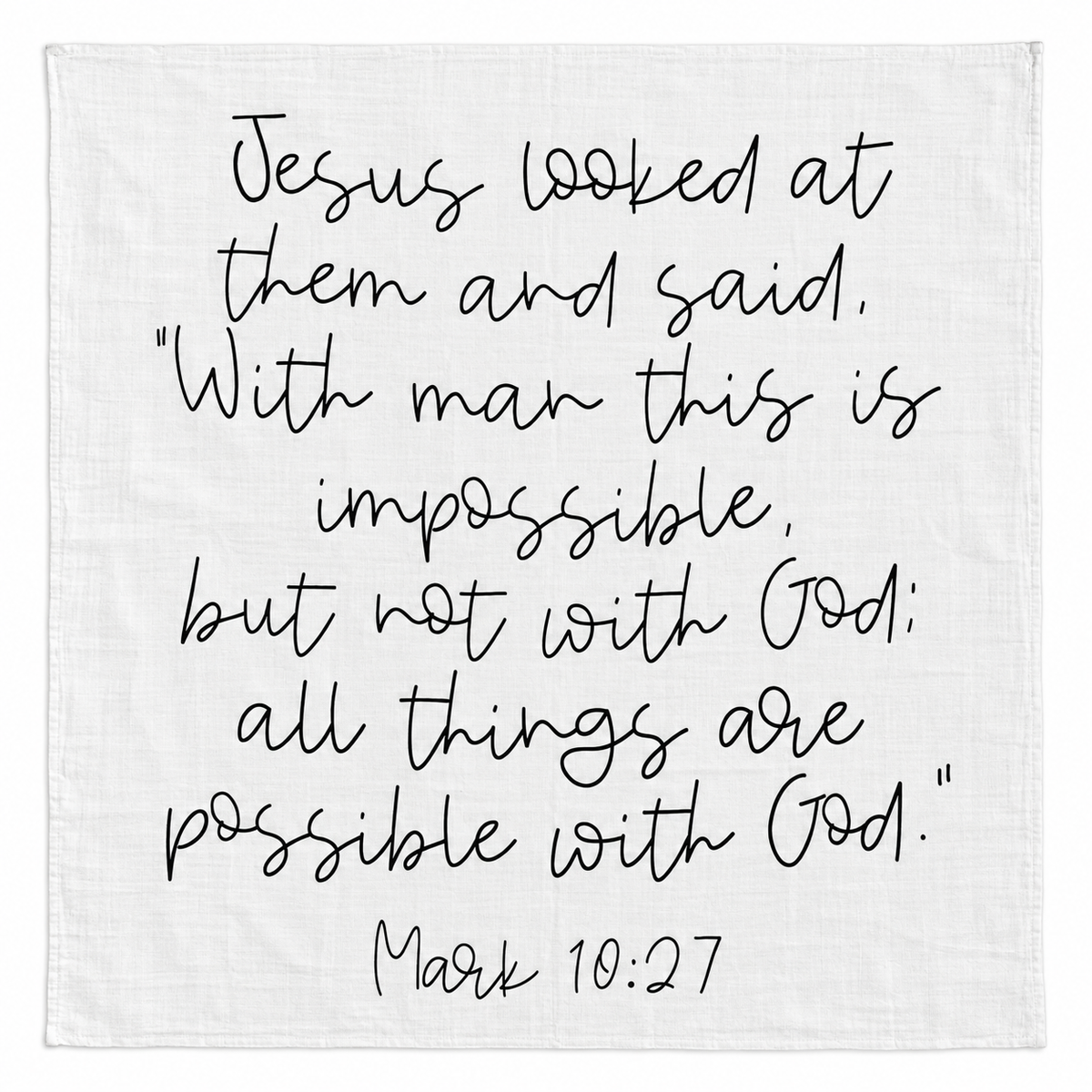 Mark 10:27 Scripture Swaddle + Wall Art shown fully open and flat on a white background.