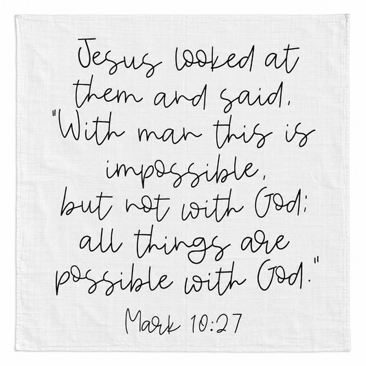 Mark 10:27 Scripture Swaddle + Wall Art shown fully open and flat on a white background.