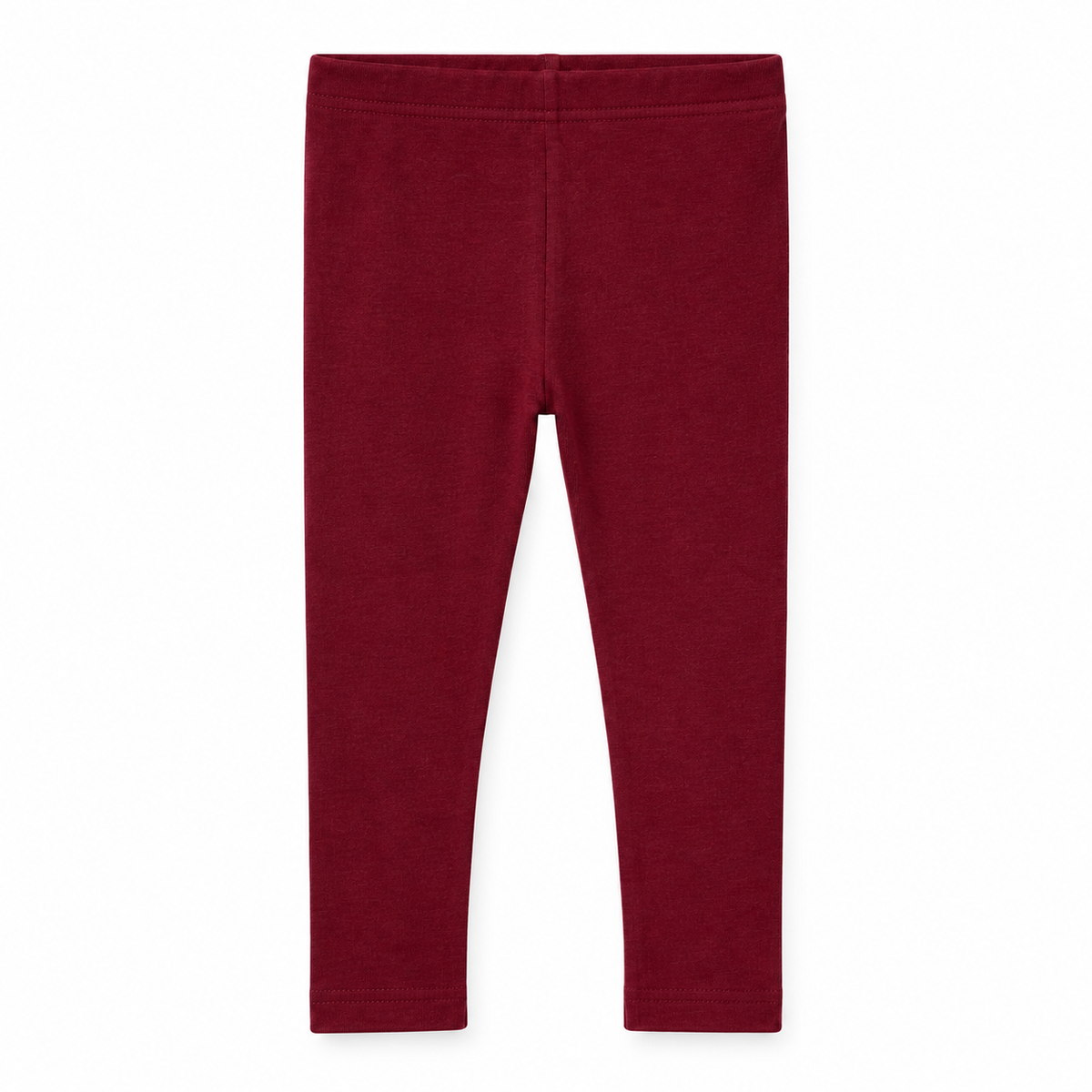 Organic Baby + Kids Leggings in maroon, front studio view on white.