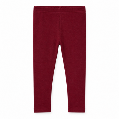 Organic Baby + Kids Leggings in maroon, front studio view on white.