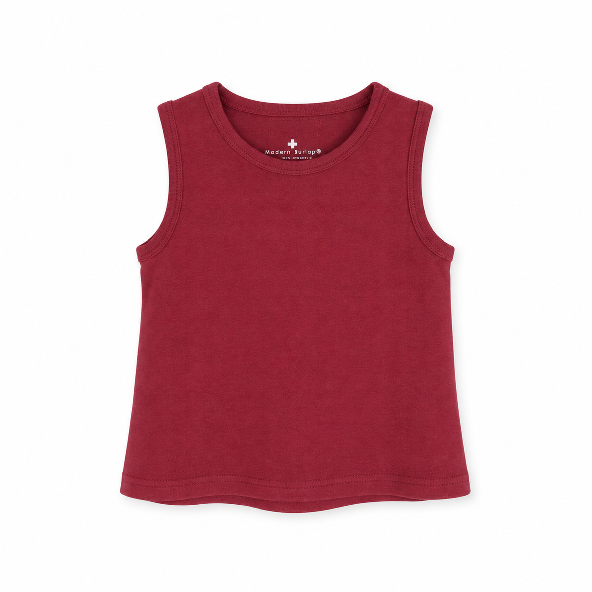 Organic Baby + Kids Tank in maroon, front studio view on white.