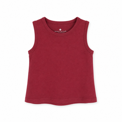 Organic Baby + Kids Tank in maroon, front studio view on white.