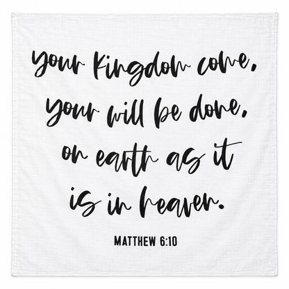 Matthew 6:10 Scripture Swaddle + Wall Art shown fully open and flat on a white background.