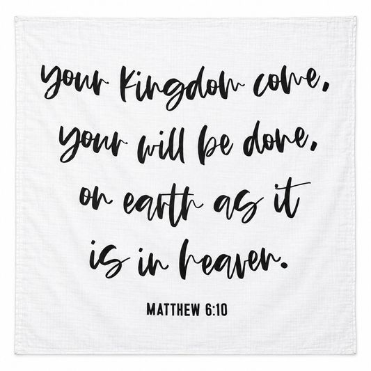 Matthew 6:10 Scripture Swaddle + Wall Art shown fully open and flat on a white background.