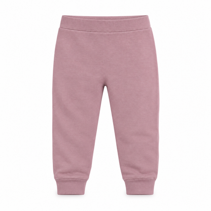 Organic Cozy Pants in mauve, standalone front studio view on white.