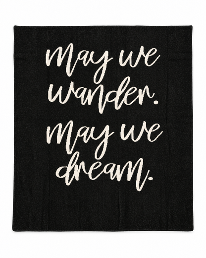May We Wander May We Dream Recycled Cotton Throw Blanket — full blanket design on white