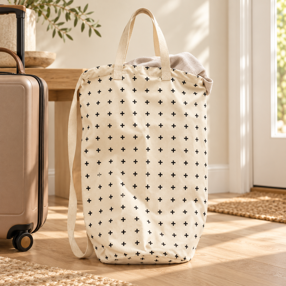 Modern Burlap mini swiss cross cotton canvas bag