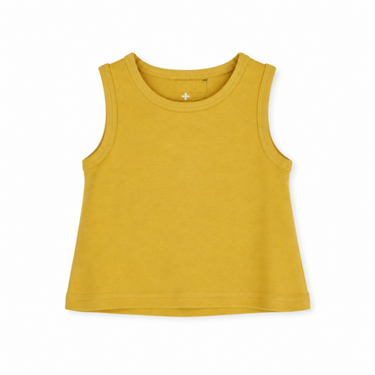 Organic Baby + Kids Tank in mustard, front studio view on white.