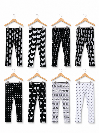 Modern Burlap organic baby and kids leggings in signature black and white prints