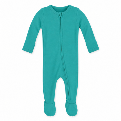 Original Color Collection baby zip footie in arcadia, full front studio view
