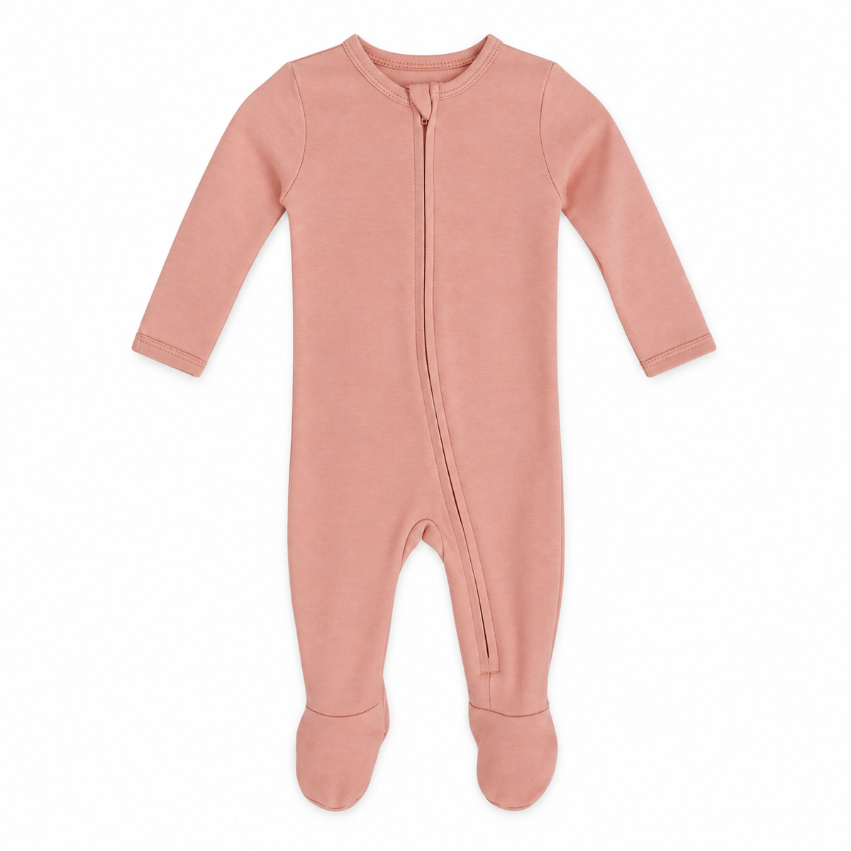 Original Color Collection baby zip footie in blooming dahlia, full front studio view