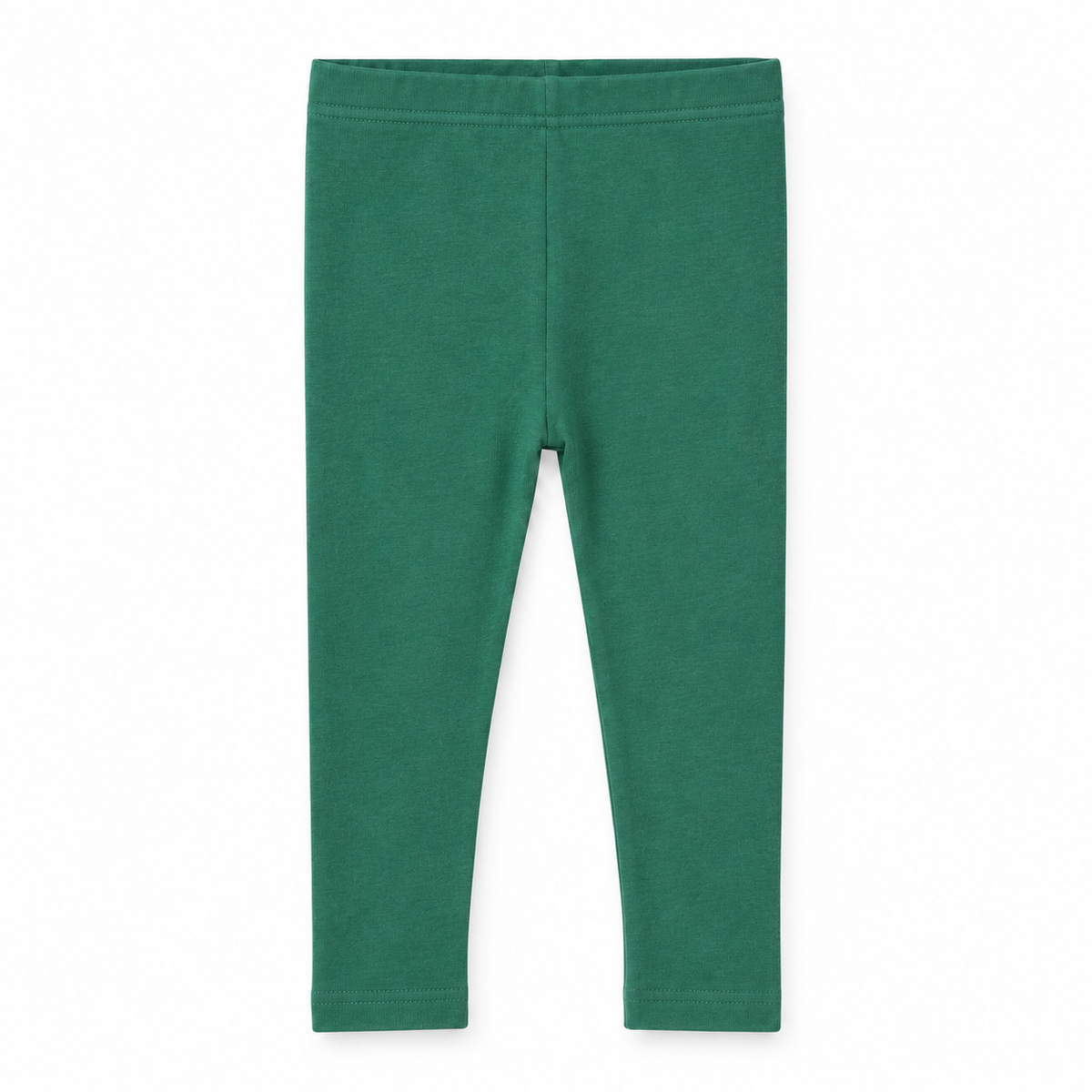 Organic Baby + Kids Leggings in pine green, front studio view on white.