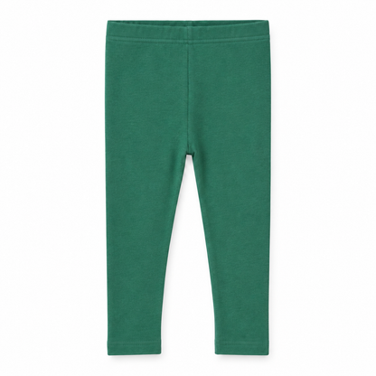 Organic Baby + Kids Leggings in pine green, front studio view on white.