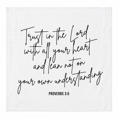 Proverbs 3:5 Scripture Swaddle + Wall Art shown fully open and flat on a white background.