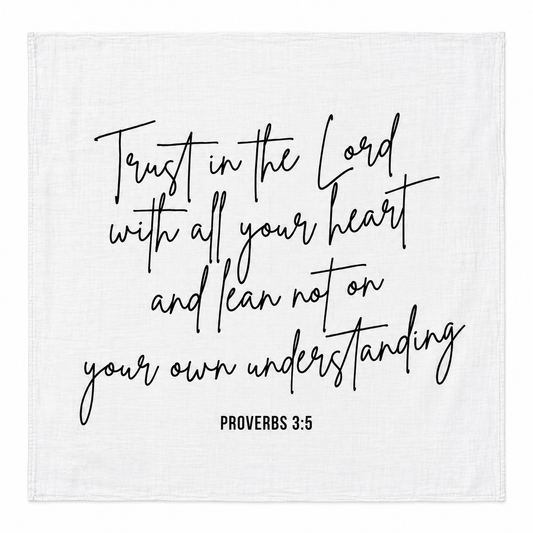 Proverbs 3:5 Scripture Swaddle + Wall Art shown fully open and flat on a white background.