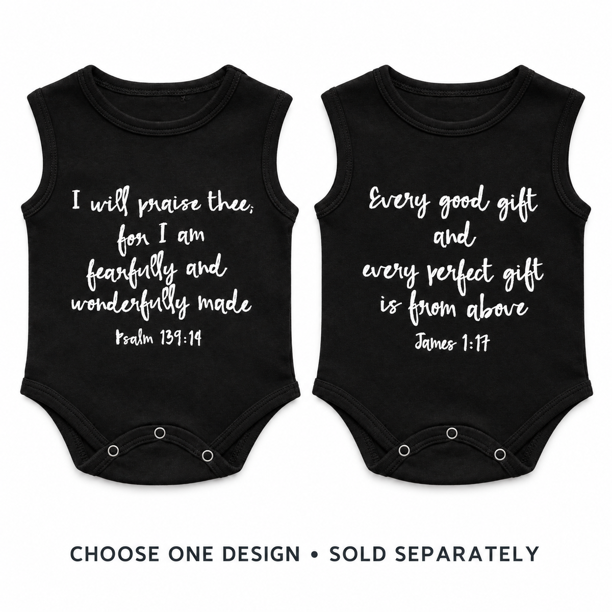 Psalm 139:14, James 1:17 tank bodysuit design choices. Choose one design; sold separately.